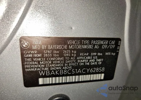 2010 BMW 750 Li from USA, damaged, VIN WBAKB8C51ACY62858